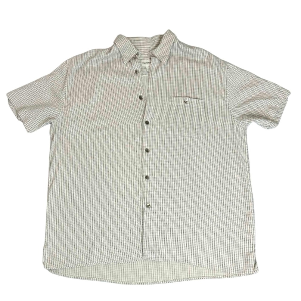 Pronto Uomo Mens XXL Short Sleeve Button Down Shirt Modal Rayon Striped Cream